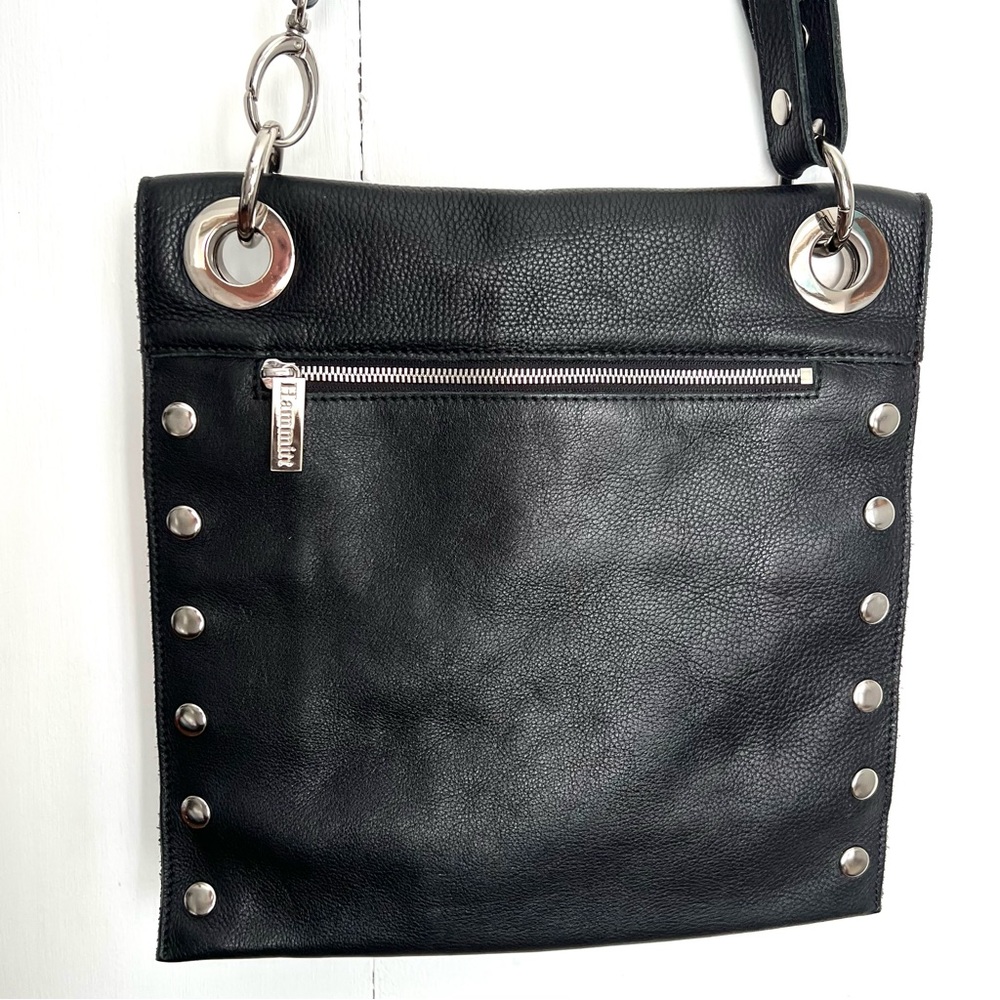 Hammitt Montana Large Black Pebbled Leather Silver Stud Grommets Crossbody Bag - Picture 4 of 8